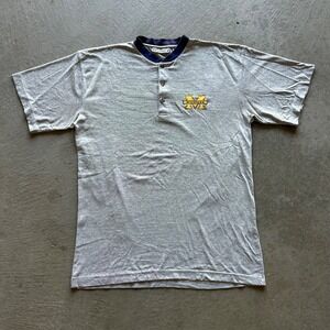 Vintage 90s Michigan Wolverines Shirt Size Large Gray Henley University College